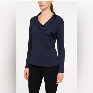 Temperley London Navy Satin Collar Long Sleeve Top